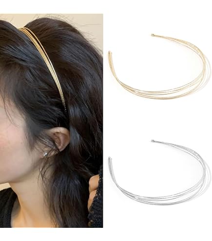 5 cerchietti sottili in pelle da donna, in tinta unita, senza mal di
