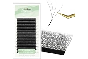 Natuhana W Extensiones de Pestañas 4D Pelo a Pelo 0.07mm D Rizado 8-12mm Prefabricado Natural Volumen Ruso Clover Negro Profesional Eyelash(0.07, D, 8-12mm)