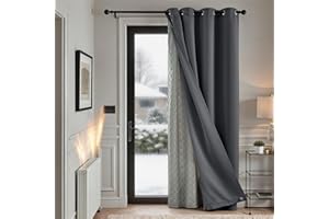 TOPICK Full Blackout Thermal Curtains 84 Inch Drop - Detachable Insulated Microfiber Layer, Grey Windproof Door Curtains for Living Room, Soundproof Bedroom Eyelet Curtain, W52 x L84 Inch, 1 Panel