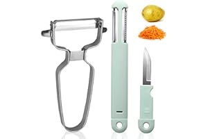 BRICOESPA Pelador de Patatas Profesional con Rallador y Cuchillo para Verduras I Pelador y Rallador de Verduras con Puntilla de Cocina 3 en 1 I Utensilios de Cocina Profesionales de Acero Inoxidable