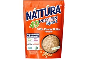 NATTURA Protein Sport 100% Peanut Butter Powder, Burro di Arachidi in Polvere Senza Glutine, 48 g di Proteine, Ricco di Vitamine e Magnesio, Alta Solubilità, -70% di Grassi Saturi, Vegan, 180 g
