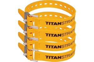 TITANSTRAPS Titan Utility Straps – Easy-to-Use, Reliable Tension Straps for Securing Bike & Moto Gear, Skis, Hoses, Field Repair – Use in Frigid Temp – 60 lb.Working Load, 18" Length, School Bus Yellow, 4-Pack
