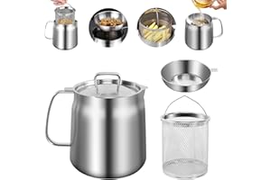 TOPCHANCES Pot de filtre à huile en acier inoxydable 304 avec panier filtrant et maille, friture, graisse de cuisson pour cuisinière à gaz et plaques à induction (1,5 l)