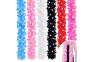 PANELEE 12 Stück Federboas, 2 Yard, 38 Gramm, bunte LED-Lichter, Boas, flauschige Federschal für DIY, Cosplay, Handwerk, Frauen, Kleid, Kostüm, Weihnachten, Geburtstag, Party, Tanzkostüm