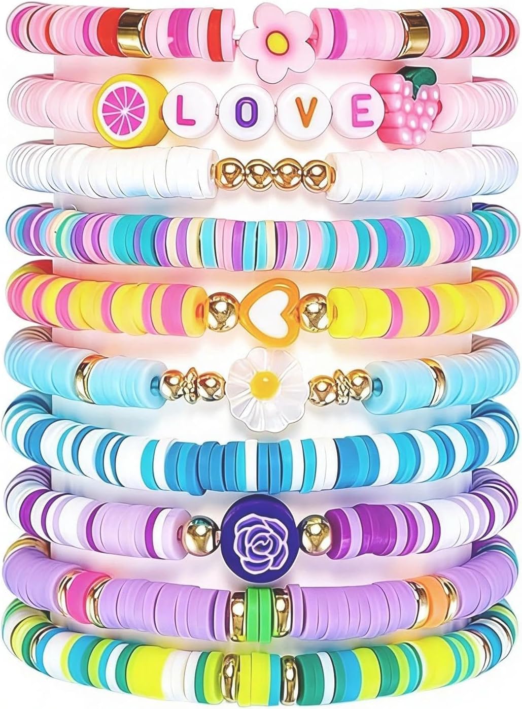 VOOSFSIE 10 Pulseras Niños de Arcoíris, Pulseras de Amistad para Niños, Detalles Cumpleaños Niños Infantil, Pack Regalos Sorpresas Guardería Colegio Primaria Piñata