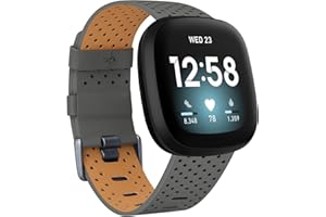 Vancle Kompatibel mit Fitbit Versa 3 Armband / Fitbit Sense Armband, Echtes Leder Ersatzband Armbänder Damen Herren für Fitbit Versa 3/Sense