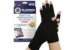 Dr. Arthritis Gants Arthrose Conçus par des Médecins, Orthese Pouce, Soulagement des Douleurs des Mains, Attelle Pouce Homme Femme pour Soutien des Poignets [Taille L, Noir, 1 Paire]