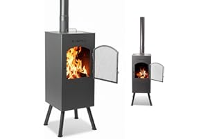 BonFeu BonCarré Schwarz - Terrassenofen - Feuerstelle mit Funkenschutz für entspannte Abende - Feuersäule Outdoor - Terrassenkamin mit Grillrost - Gartenofen aus hochwertigem Cortenstahl - 35x35x153cm