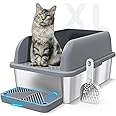 Suzzipaws Extra Large Stainless Steel Cat Litter Box with High Sides, Footboard & Scoop, Suitable for Big Cats, Old & Short-Legged Cats