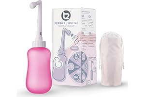 T2 Bouteille Périnéale - Bidet Portable Post-partum, Soulage Douleurs Périnée - Bouteille Compressible 360ml, Embout Coudé 60°, Sac Rangement Lavable - Trousse Maternité, Cadeaux pour Maman