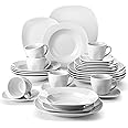 MALACASA Dinner Sets for 6 People, 30-Piece Plates and Bowls Set Ivory White Porcelain Tableware with 6-Piece Dinner Plate/Soup Plate/Dessert Plate/Cup/Saucer, Service for 6, Series Elisa