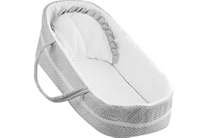 The Magic Toy Shop BiBi Doll Large Baby Doll Carry Cot up to 20" - Grey Polka Dot with Pillow, Soft Bassinet with Carry Handles, Portable Sleeping Carrier Bed, Girls & Boys Aged 18 Months+