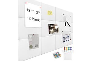HIKENRI 12 Pack Large Cork Board for Walls,Bulletin Board with Removable Adhesive Tabs,Pin Boards for Offices,Felt Notice Boards with Pins for Home,Memos,Photos(White)