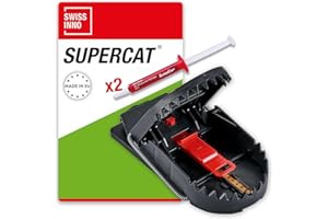 SWISSINNO Rattenfalle PRO SuperCat – 1 Falle + 2 Köderspritzen – Patentiertes Easy Catch System – Starke Feder – Vorbeködert mit Erdnussbutter und Nachfüllköder inklusive