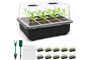 Qmioti Zimmergewächshaus Anzuchtkasten, 10 Stück Verdicktes Zimmergewächshaus Set mit 9CM Hohem Deckel und Vergrößerten Unabhängigen Zellen, 120 Zellen Mini Gewächshaus Anzucht für Pflanze, Schwarz