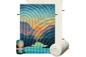 hotkoko Outdoor Camping Blanket,Warm Thick Camp Blankets with Sherpa Lining Soft Fleece Camping Blanket Puffy Camping Quilt for Cold Weather Traveling, Stadium, Hiking, Picnics
