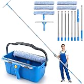 Window Cleaning Kit, 3.1 m Telescopic Glass Cleaner with Bucket 12L | Professional Glass Cleaner with Squeegee &amp; Microfiber C