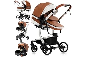 MoLi Kinderwagen 3 in 1, Kinderwagen mit Umkehrbarem Doppelschiebemodus, Buggy mit Großer Bequemer Babywanne, Kombikinderwagen 3 in 1 Rahmen Aluminiumlegierung Faltbar Hohe Landschaft (518 Khaki)