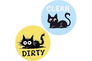2 St Katt Diskmaskin Ren Smutsig Vändmagnetskyltar, Rolig Svart Katt Dubbelsidig Vändbar Magnetisk Ren Smutsig Skylt Kökstill