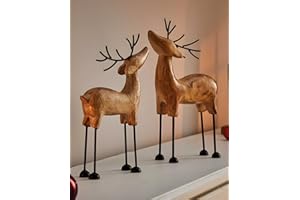 ‎DEKOLEIDENSCHAFT Dekoleidenschaft 2X Dekofigur Rentier aus Mango Holz & Metall, 24 + 27 cm hoch, Winterdeko, Weihnachtsdeko, Weihnachts-Figur stehend, für Wohnzimmer & Tischdeko