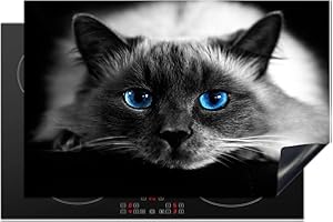 KitchenYeah© Protezione Piano Cottura Tappetino per Induzione 80x52 cm Cucina Proteggi Coprifornello Antiscivolo Gatto - Nero - Occhi