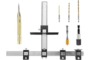 Luckits Cabinet Hardware Jig with Center Punch, Bit Holder, Twist Drill Bit, Magnetic Screwdriver Bit, Adjustable Punch Locator Drill Guide for Handles Knobs Installation on Doors Drawer Pull Hole