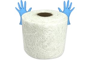 MOVBUDY Fiberglass Chopped Strand Mat, 4 IN Wide x 15 Yards 1.5 oz White Glass Fiber with 1 Pair Gloves, Strong & Lightweight Fiberglass Chopped Strand Cloth for Hand Layup Roof Boats Marine Repair