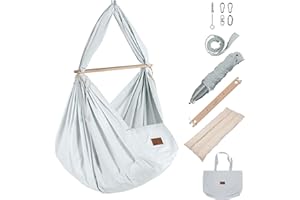 ‎SCHMUSEWOLKE BESTES FÜR BABYS SCHMUSEWOLKE Air Grey Spring Cradle Complete Set - Hammock for Babies and Toddlers from Birth to 3 Years - Organic Cotton - With Sheep's Wool Mattress