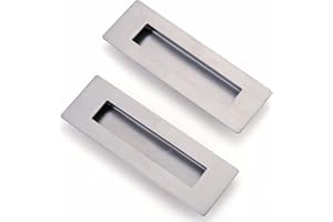 LPRAER 2 Pack Sliding Door Handle 5.9" Recessed Flush Finger Pull Matte Silver Stainless Steel Cabinet Drawer Knob for Kitchen Cupboard Wardrobe Dresser Barn Door Closet
