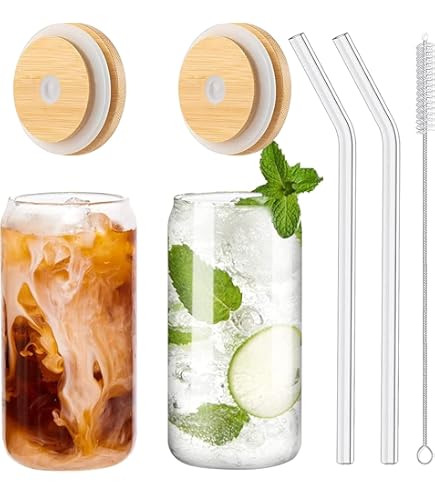 Bubble Tea Bekers, 4 stuks, 730 ml, bubble tea-set met deksel en rietje