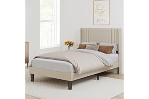 Bealife Letto Imbottito 120x200 cm,letto matrimoniale con Testiera e Base in Legno, Struttura Letto Piatto con Supporto Doghe, Beige