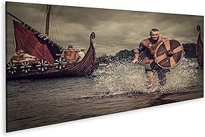 islandburner Bild auf Leinwand Wikinger Krieger Im Angriff An Der Küste Mit Drakkar Bilder Wandbilder Poster