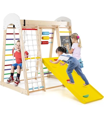 GOPLUS 7 en 1 Triangle Arche Montessori d'escalade Enfants avec Toboggan Bois,Rampe, Échelle Réglable, Charge 50KG, pour Tout-Petits Bébé 1 Ans (Naturel, 7 en 1) : : Jeux et Jouets