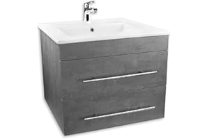 ‎ALPENBERGER GERMANY Alpenberger Waschbecken Badezimmer Waschtisch mit Unterschrank 60 cm Breit Hängend | Gäste WC Waschbecken mit Unterschrank Bad Möbel Modern Set | Kleiner Waschbeckenunterschrank Grau