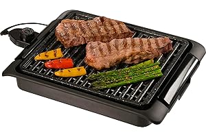 Piastra elettrica per cucinare STARLYF Smokefree Grill, Original, Griglia No Fumo Carne e Verdure Grigliate, Bistecchiera ghisa piastra x bbq, smokeless, Griglia elettrica
