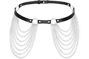 DTWAWA Punk Leather Waist Chain Belt Layered Bilateral Chain Belly Body Chains Jewelry for Women and Girls
