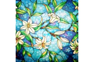 Lifetree Stained Glass Window Film Privacy: Frosted Window Film Self Adhesive Floral Privacy Film Decorative Window Stickers Static Cling UV Blocking for Home Office (Blue, 44.5 * 200cm)