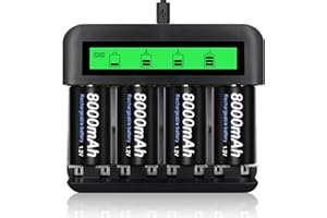 CITYORK 4er D Cell 8000mAh Baterie z 8 gniazdami (AA/AAA/C/D) Ni-MH Ni-CD ładowarka (ładowarka + 4x bateria D)