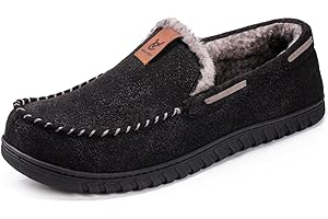 VeraCosy Men's Classic Moccasin Slippers Soft Faux Suede Memory Foam Closed-back Indoor House Shoes