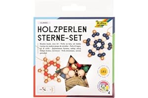 folia 22521 - Holz-Perlen Sterne Set "Classic", Bastelset mit 160 Holzkugeln und einer goldenen Schnur zum Auffädeln, zum Basteln von Sternen und Anhängern