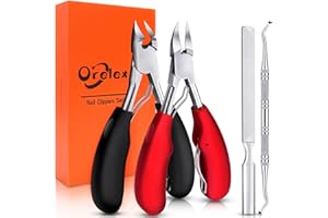 ‎ORELEX Orelex Nagelschere für dicke und tief eingewachsene Zehennägel, Toehensäure -Clippers aus Edelstahl, 4 Stücke professioneller Fingernagel Clipper, Soft Griff (Black+Red)