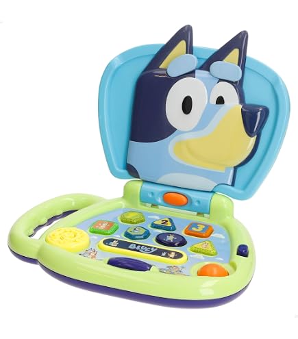 ColorBaby Bluey 39147 Mi Premier Ordinateur interactif avec boutons dynamiques, licence officielle, poignée de transport intégrée, jouets interactifs en anglais, jeux pour enfants + 6 mois