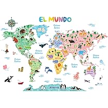 Adesivo Muro Mappa Mondo Animali - Decorazione Camera Bambini, Asilo, Soggiorno, Versione Inglese - Foto 2