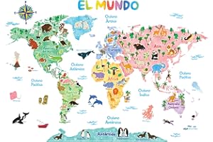 DECOWALL SG2-1615SES Animal World Map Niños Pegatinas de pared Habitación de niños Dormitorio Sala de estar Decoraciones Color Niños Niñas Educación Sala de juegos en todo el mundo