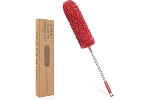 OFFCUP Feather Duster, Extendable Microfiber Duster with 96" Stainless Steel Telescopic Pole and Bendable Head, Long Handled Dusters for Cleaning Cobweb High Ceiling Fan Roof Blinds Cars (Red)