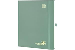 ‎POPRUN POPRUN Kalender 2024 2025 Buchkalender 26,5 x 21,5 cm, 17-Monate-Terminplaner (Aug.2024-Dez.2025), Wochenplaner 2024 2025 Hardcover mit Innentasche, FSC®-Zertifiziertem Papier - Mitternachtsgrün