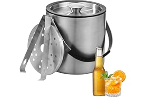 BUCOMTU 2L Eiswürfelbehälter, Eiskübel mit deckel,Eiswürfelbehälter Edelstahl mit Clips und Sieb, perfekt zum Abkühlen von Getränken, Bier, Champagner und Früchten für Partys, Partys, Riegel