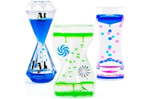 DINORUN Sensory Toys for Relaxation- Liquid Timer Anxiety Relief Toy Liquid Motion Bubbler Sensory Lamp for Hourglass Toy Kids & Adults Decor Hourglass Toys（Set of 3)