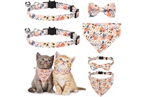 Molain Juego de collares para gatos y perros con campanas, pañuelo extraíble y pajarita, collar ajustable
