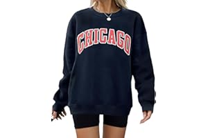 FemiChic Felpa Donna Pile Girocollo Maglione Invernale Casual Chicago Pullover Oversize Classica Vintage Sweatshirt Cotone Sport Fitness Outdoor